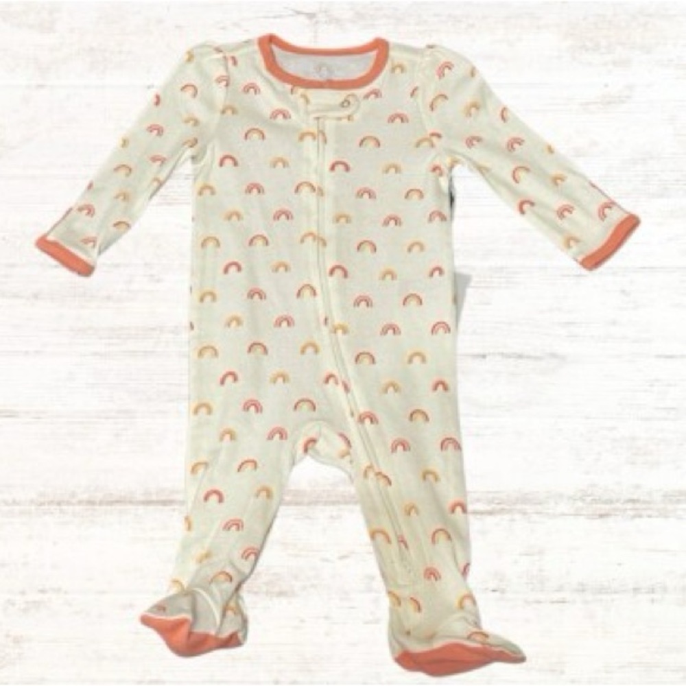 Cloud Island Cream Rainbow Footie with Orange Accents